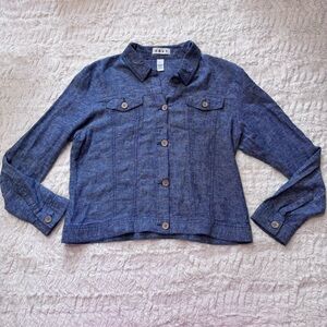 da-sh Blue Linen Rayon Trucker Jacket Large Coastal Grandmacore large spring